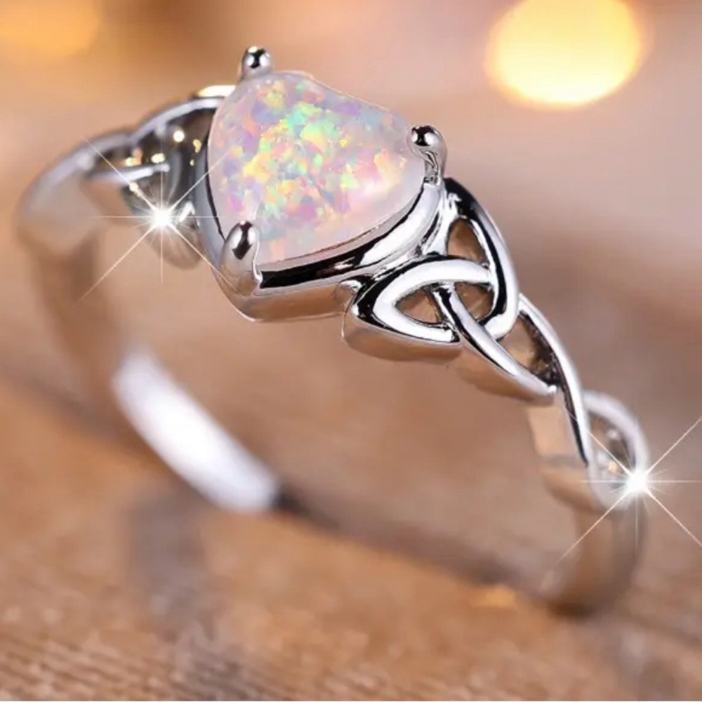 Silver Celtic Knot Opal Ring